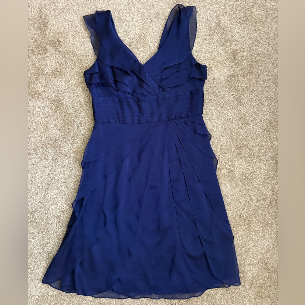 Adrianna Papell Blue V-Neck knee length Dress